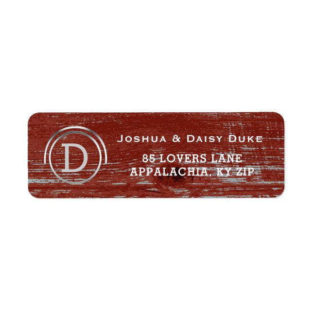 Red Barn Wood Monogram | Country Western Wedding Label (Front)