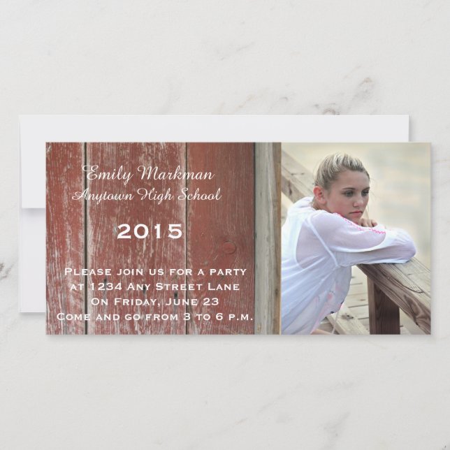 Red Barn Wood Photo Graduation Announcement Party (Front)