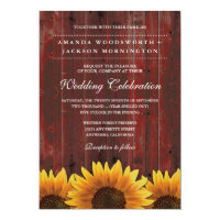 Red Barn Wood Rustic Sunflower Wedding Invitations