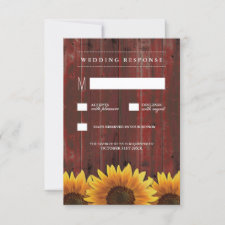 Red Barn Wood Rustic Sunflower Wedding RSVP Cards