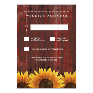 Red Barn Wood Rustic Sunflower Wedding RSVP Cards