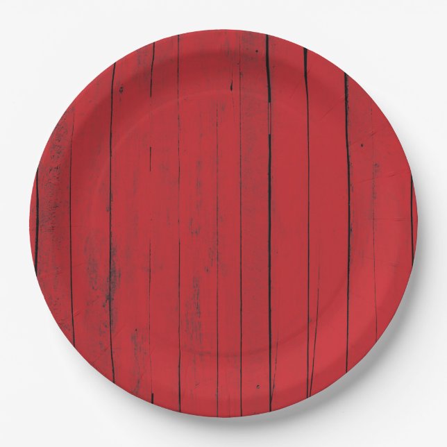 Red Barn Wood Siding Farmhouse Paper Plates (Front)