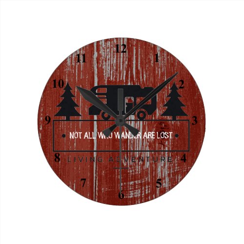 Red Barn Wood | Travel Quote Not All Who Wander Round Clock Red Barn Wood | Travel Quote Not All Who Wander Round Clock