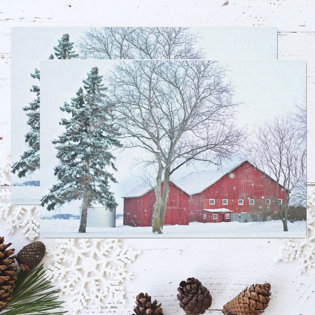 Red Barns in a Snowy Wonderland Tissue Paper (Creator Uploaded)