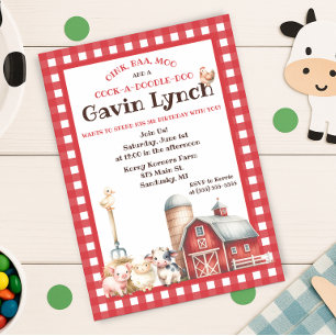Red Barnyard Animals, Kids' Birthday Party Invitation