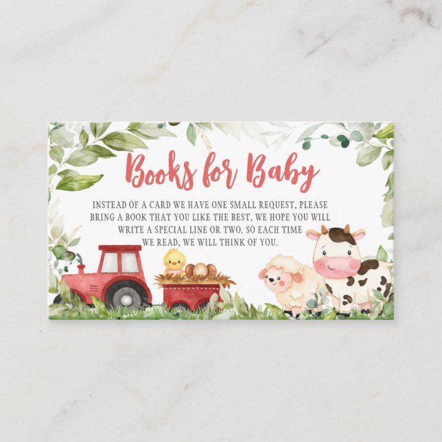 Red Barnyard Farm Baby Shower Books for Baby Enclosure Card (Front)
