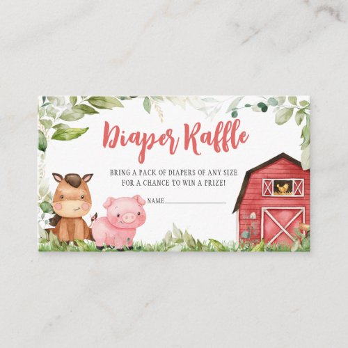 Red Barnyard Farm Baby Shower Diaper Raffle Enclosure Card