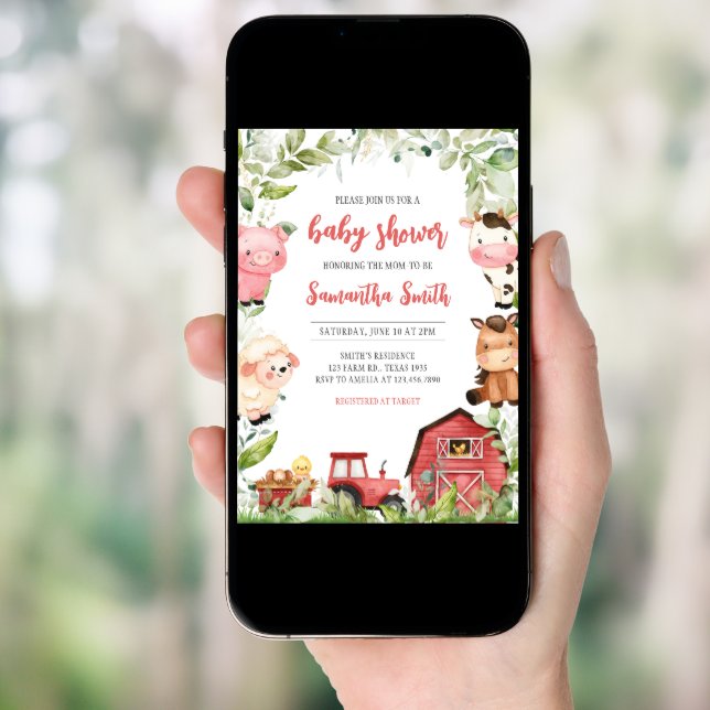 Red Barnyard Farm Baby Shower  Invitation (Front Digital)