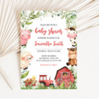 Red Barnyard Farm Baby Shower  Invitation