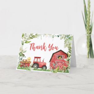 Red Barnyard Farm Baby Shower  Letterpress Thank You Card