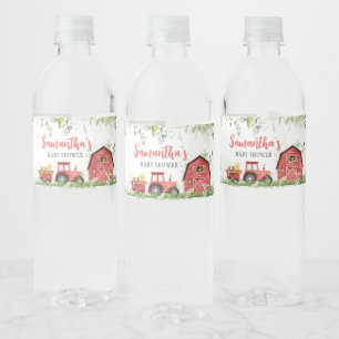Red Barnyard Farm Baby Shower Water Bottle Label
