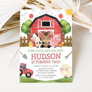 Red Barnyard Farm Birthday Invitation