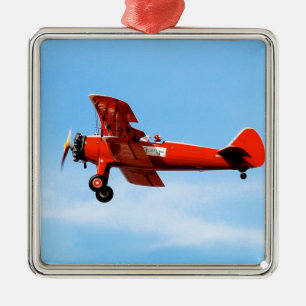 Red Baron Bi Plane Metal Ornament