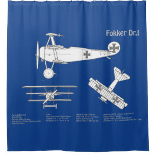 Red Baron Fokker Dr.1 - Airplane Blueprint ABD Shower Curtain