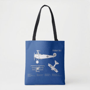 Red Baron Fokker Dr.1 - Airplane Blueprint ABD Tote Bag
