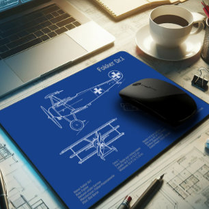 Red Baron Fokker Dr.1 - Airplane Blueprint AD Mouse Pad
