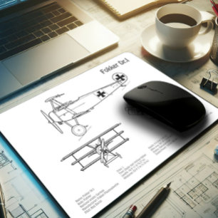 Red Baron Fokker Dr.1 - Airplane Blueprint BD Mouse Pad