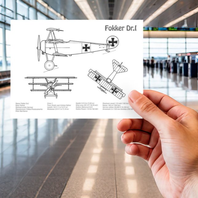 Red Baron Fokker Dr.1 - Airplane Blueprint BD Postcard (Creator Uploaded)
