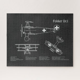 Red Baron Fokker Dr.1 - Airplane Blueprint PD Jigsaw Puzzle