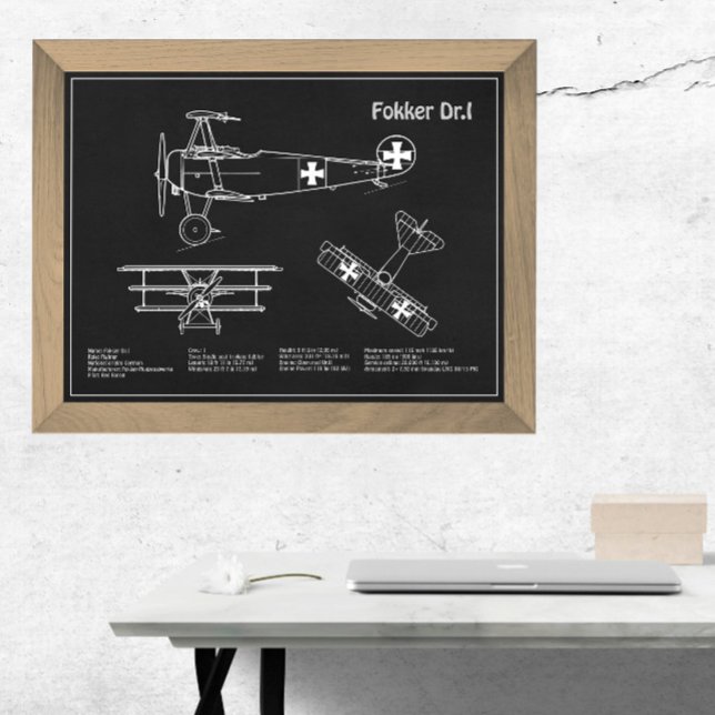 Red Baron Fokker Dr.1 - Airplane Blueprint PD Photo Print (Creator Uploaded)