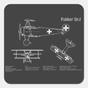 Red Baron Fokker Dr.1 - Airplane Blueprint PD Square Sticker