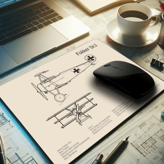 Red Baron Fokker Dr.1 - Airplane Blueprint SD Mouse Pad (Creator Uploaded)