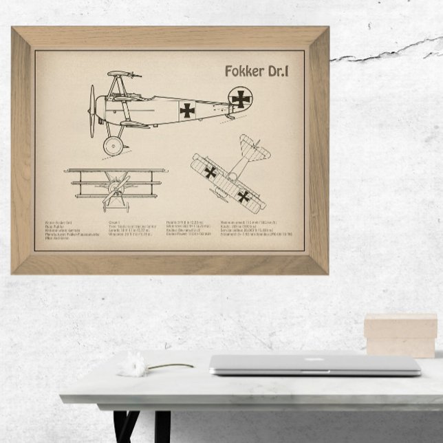 Red Baron Fokker Dr.1 - Airplane Blueprint SD Photo Print (Creator Uploaded)