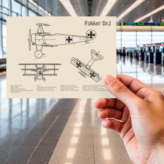 Red Baron Fokker Dr.1 - Airplane Blueprint SD Postcard (Creator Uploaded)