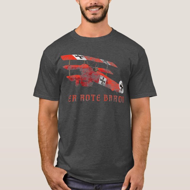 Red Baron Triplane  Gift Distressed Effect T-Shirt (Front)