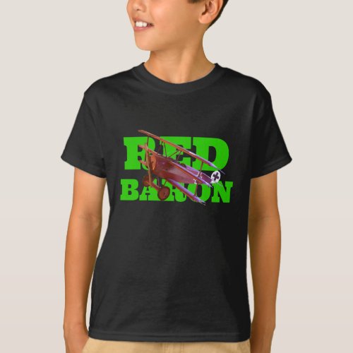 Red Baron Triplane  Green Text T_Shirt
