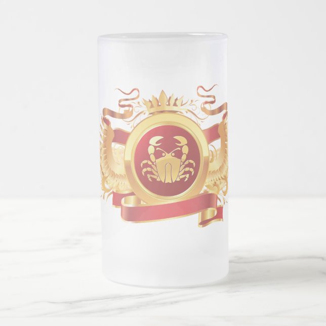 Red Baron “Zodiac Cancer” 16 oz Frosted Glass Mug (Center)