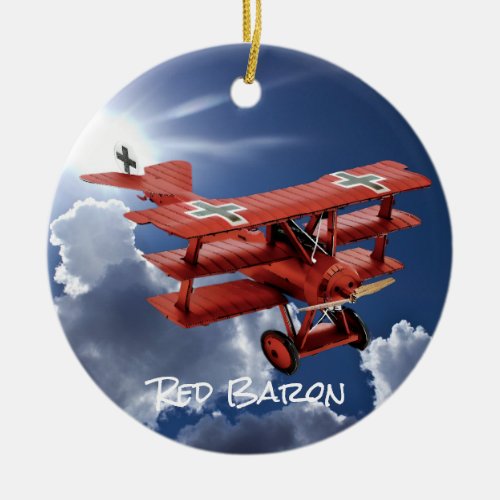 Red Barons Fokker Triplane Ceramic Ornament