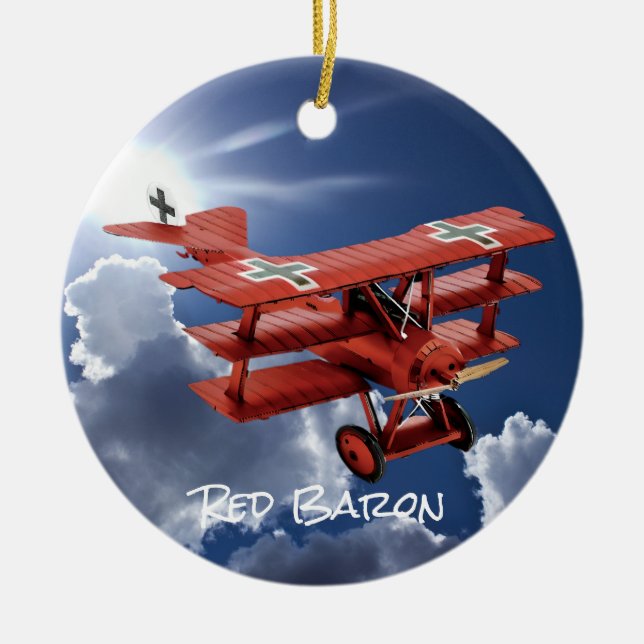 Red Baron's Fokker Triplane Ceramic Ornament (Front)