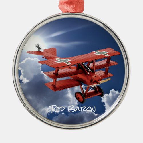 Red Barons Fokker Triplane Metal Ornament