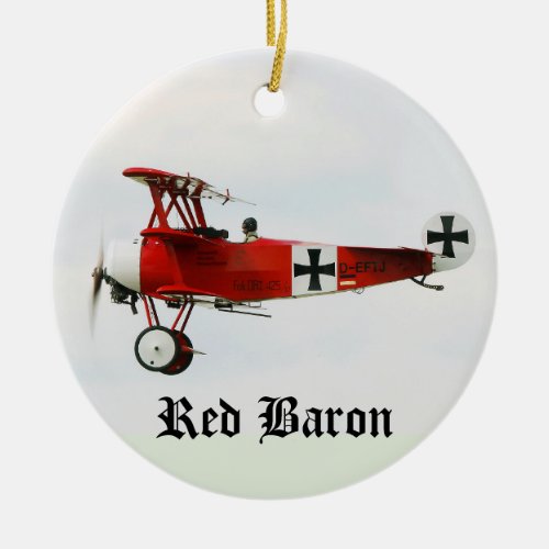 Red Barons World War I Fokker Triplane Ceramic Ornament