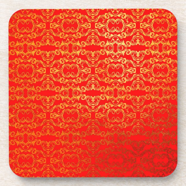 red, baroque beverage coaster (Front)