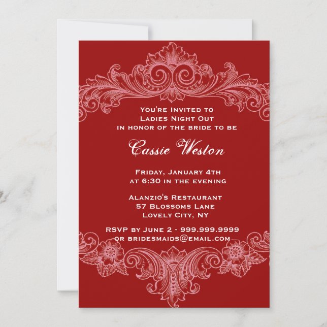 Red Baroque Ladies Night Out Invitation (Front)