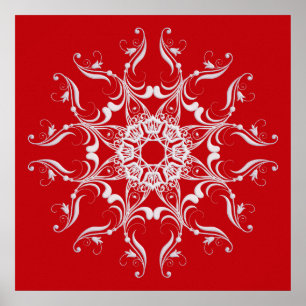 Red Baroque Style Snowflake Poster