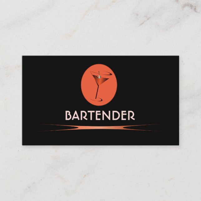 Red bartender logo business cards (Front)