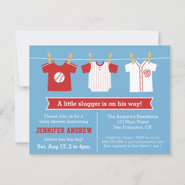 Red Baseball baby boy shower party invitation (Front)