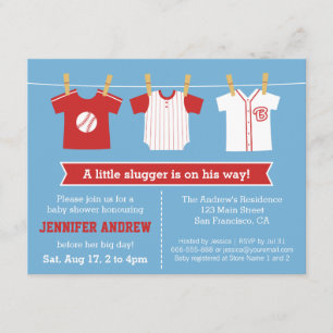 Red Baseball baby boy shower party invitation