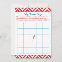 Red Baseball Baby Shower Bingo Invitation