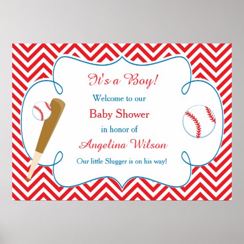 Red Baseball Baby Shower Boy  Poster