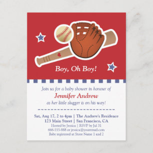 Red baseball baby shower party invitation