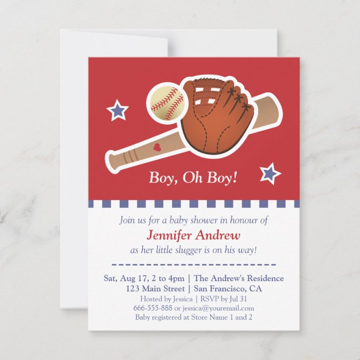 Red baseball baby shower party invitation Zazzle