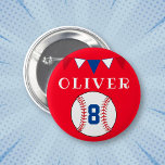 Red Baseball Ball Bunting Flags Kids Birthday  Button<br><div class="desc">Red Baseball Ball Bunting Flags Kids Birthday button. The design has baseball and bunting flags in red,  white and blue colors. Add your name and age.</div>