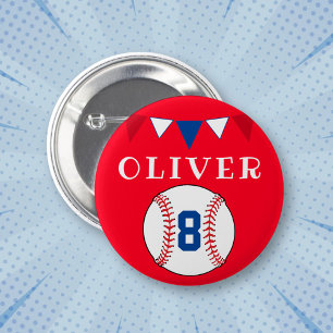 Red Baseball Ball Bunting Flags Kids Birthday Button