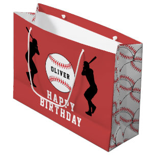Red Baseball Ball Player Kids Name Birthday Large Gift Bag