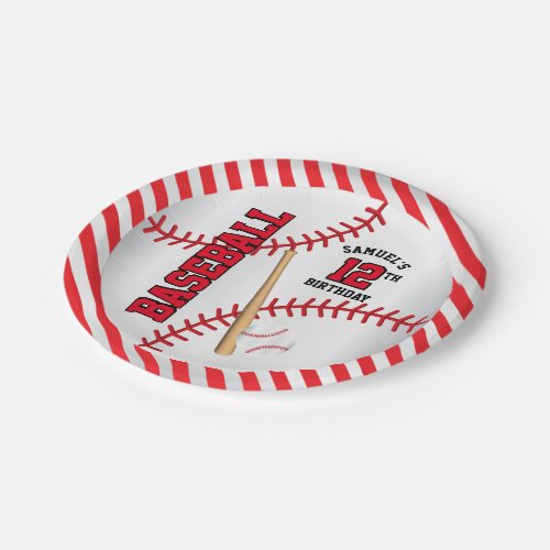 Red Baseball Birthday Design  Personalize Paper Plates