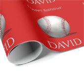 Red Baseball Birthday Kids Sports Wrapping Paper (Roll Corner)